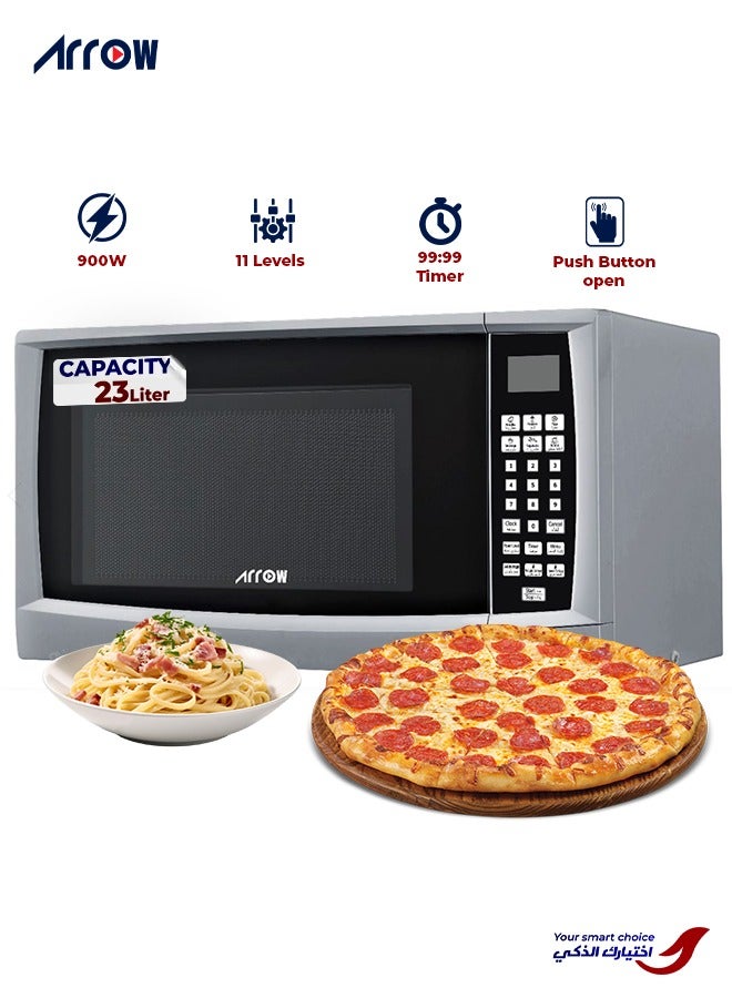 Arrow 23L Microwave Digital Controller, 900W | 11 Microwave Power Levels | Silver Color | Speed & Weight Defrost | Digital Control Panel | Cooking and Signal | Child Safety Lock | Model Name: RO-23MGS - Image 1
