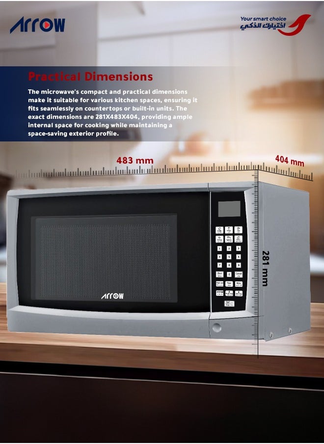 Arrow - 23L Microwave Digital Controller, 900W | 11 Microwave Power Levels | Silver Color | Speed & Weight Defrost | Digital Control Panel | Cooking and Signal | Child Safety Lock | Model Name: RO-23MGS - Image 1