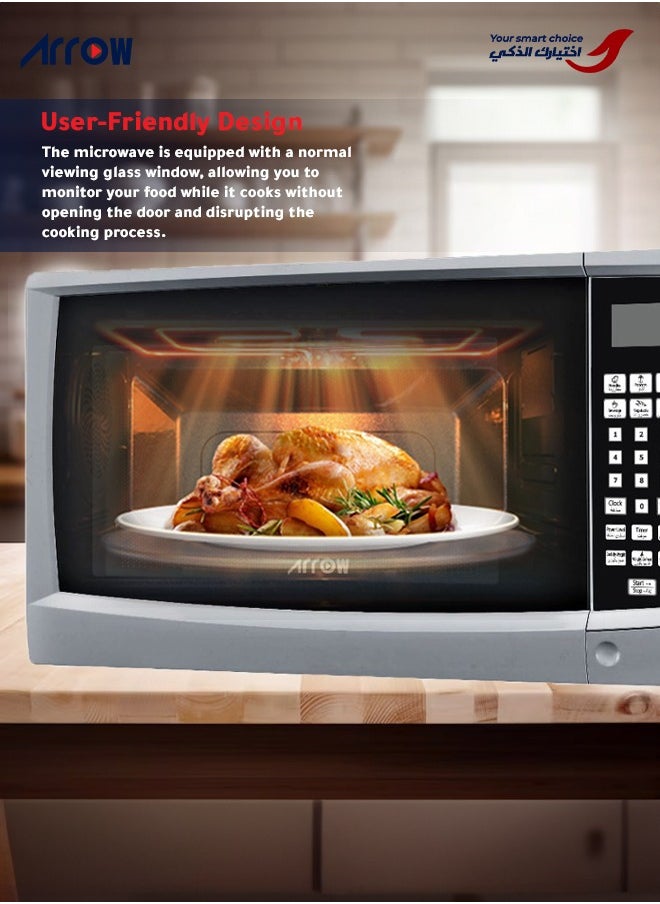 Arrow - 23L Microwave Digital Controller, 900W | 11 Microwave Power Levels | Silver Color | Speed & Weight Defrost | Digital Control Panel | Cooking and Signal | Child Safety Lock | Model Name: RO-23MGS - Image 1