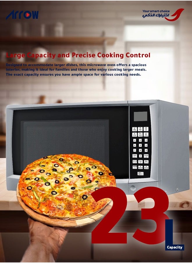 Arrow - 23L Microwave Digital Controller, 900W | 11 Microwave Power Levels | Silver Color | Speed & Weight Defrost | Digital Control Panel | Cooking and Signal | Child Safety Lock | Model Name: RO-23MGS - Image 1