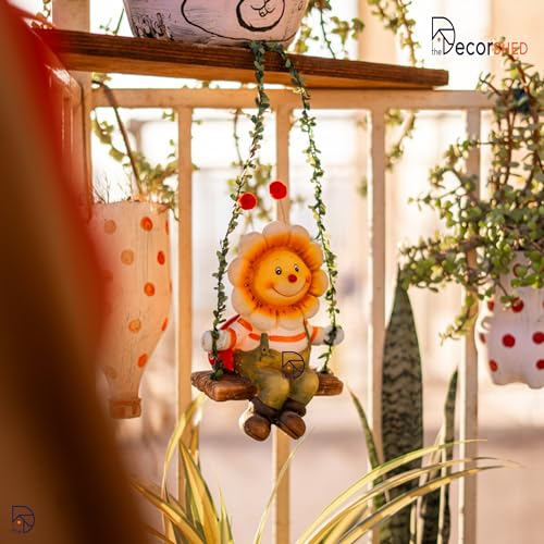 The Decorshed Hanging Cute Sunflower Girl for Home Decor, Room Decor, Garden Decor (Green, Resin) - Image 1