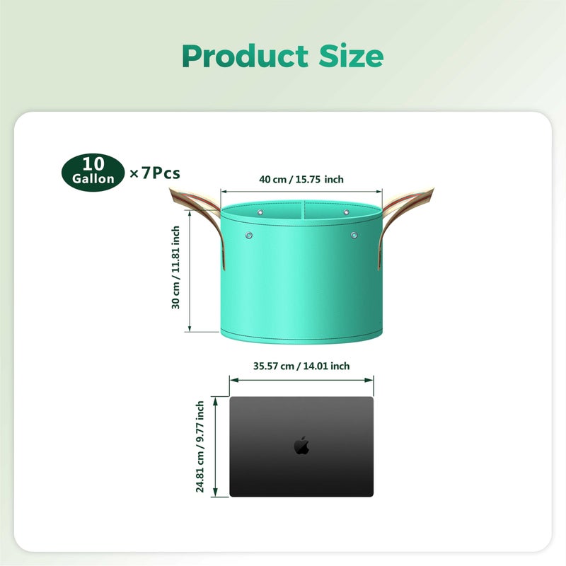 SPONDWILD 7 Pcs 10 Gallon Grow Bags, PE Garden Grow Bags for Plants with Branch-Binding Holes and Bottom Drain Holes, Ideal for Vegetables, Strawberries and Flowers - Image 2