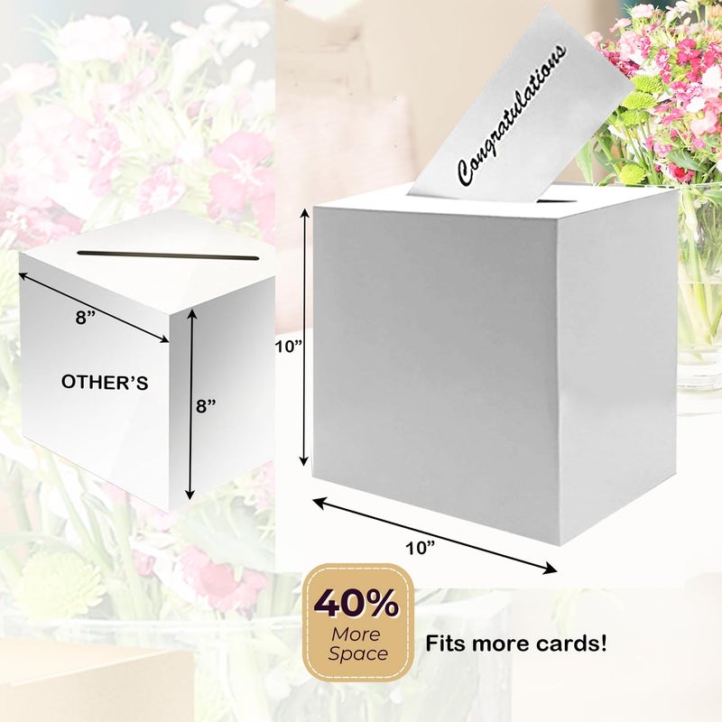 Adorox 10'x10' Money Box & Memory Cards Reception Centerpiece â€“ Elegant White Keepsake Gift Box for Weddings, Birthdays, Anniversaries White - Image 1