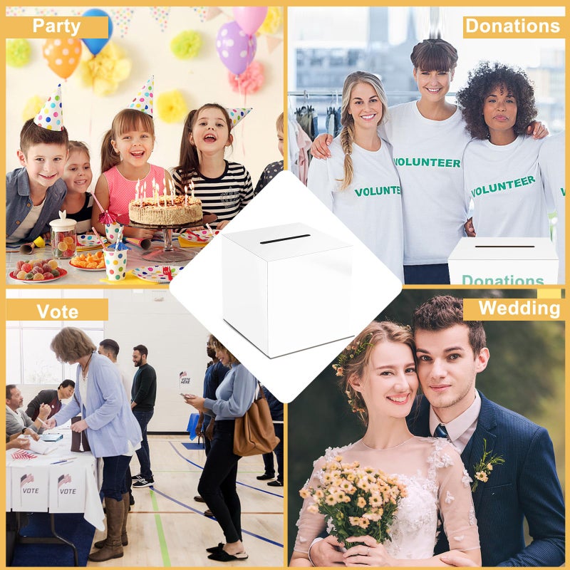 Adorox 10'x10' Money Box & Memory Cards Reception Centerpiece â€“ Elegant White Keepsake Gift Box for Weddings, Birthdays, Anniversaries White - Image 4