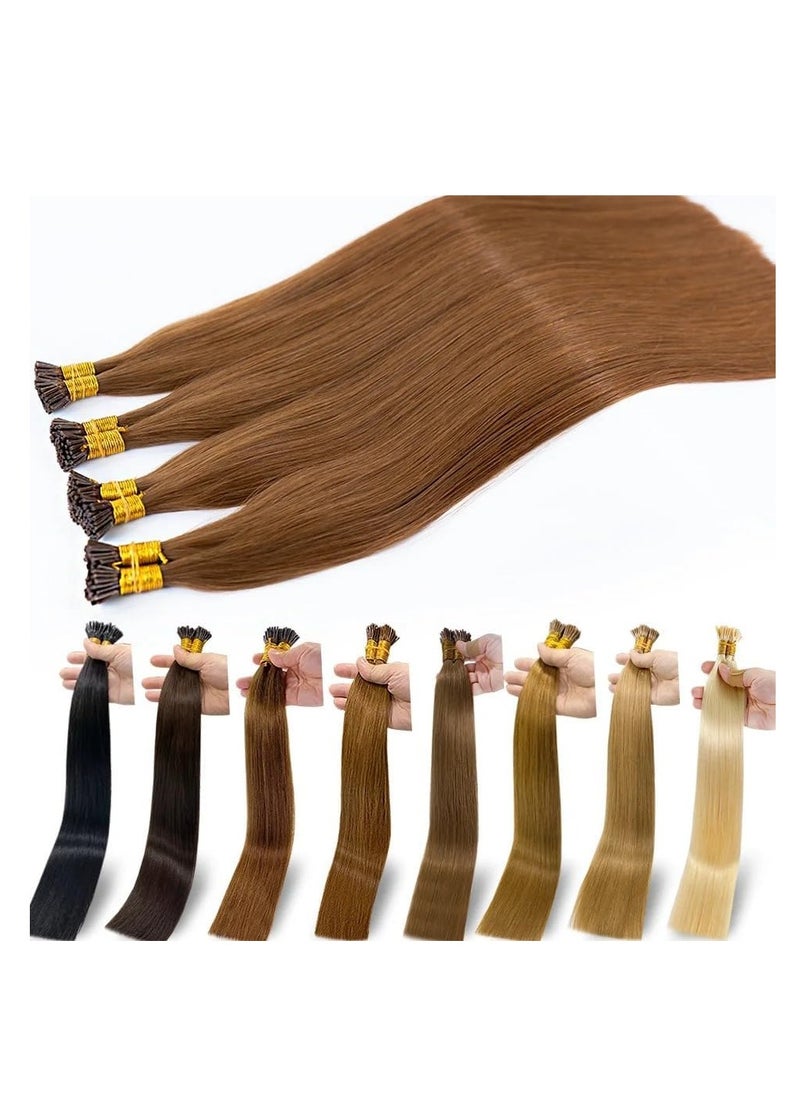 Estelle I Tip Hair Extensions Human Hair, Remy Brazilian Virgin Hair Invisible Itip Hair Extensions 100% Real Human Hair Keratin I Tip Pre Bonded Extension 24inch 50g/pack (Brown)  - Image 2