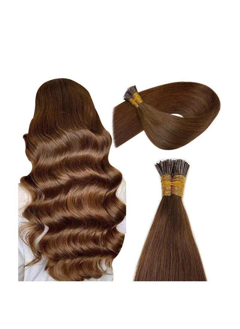Estelle I Tip Hair Extensions Human Hair, Remy Brazilian Virgin Hair Invisible Itip Hair Extensions 100% Real Human Hair Keratin I Tip Pre Bonded Extension 24inch 50g/pack (Brown)  - Image 1