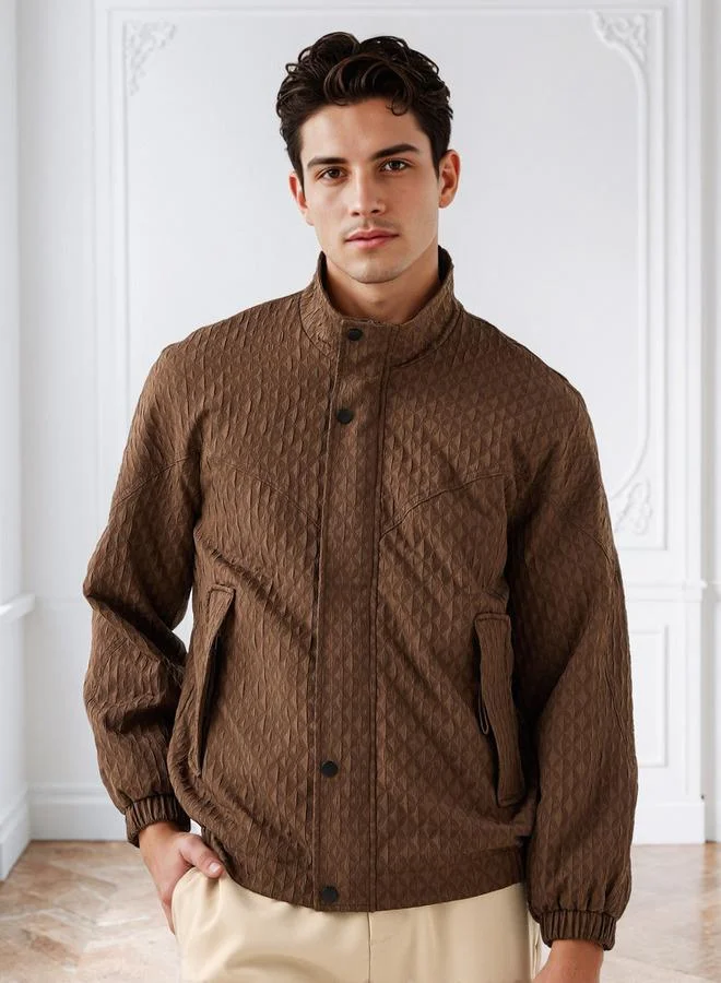 Iconic Men's Regular Fit Jacquard High Neck Jacket