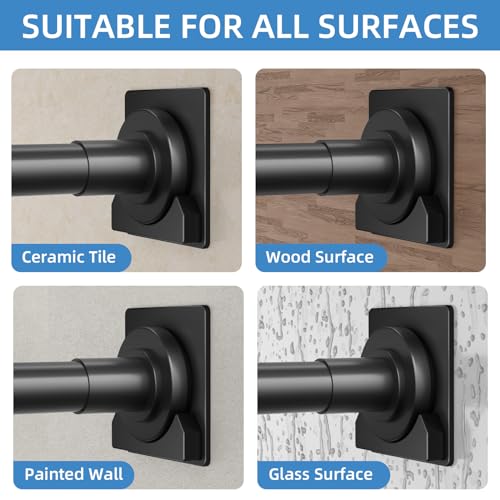 CorkLatta Matte Black Shower Curtain Rod,1 Inch Diameter Stainless Steel Adjustable Spring Tension Rods 32 to 92",with Holders,Anti-Slip,Curtain Rods No Drilling(1 Pack) - Image 4