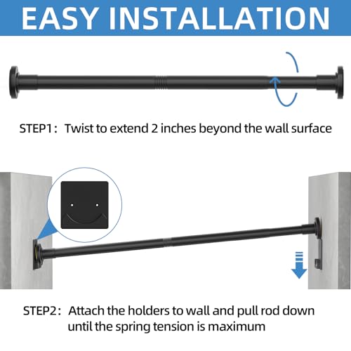 CorkLatta Matte Black Shower Curtain Rod,1 Inch Diameter Stainless Steel Adjustable Spring Tension Rods 32 to 92",with Holders,Anti-Slip,Curtain Rods No Drilling(1 Pack) - Image 5