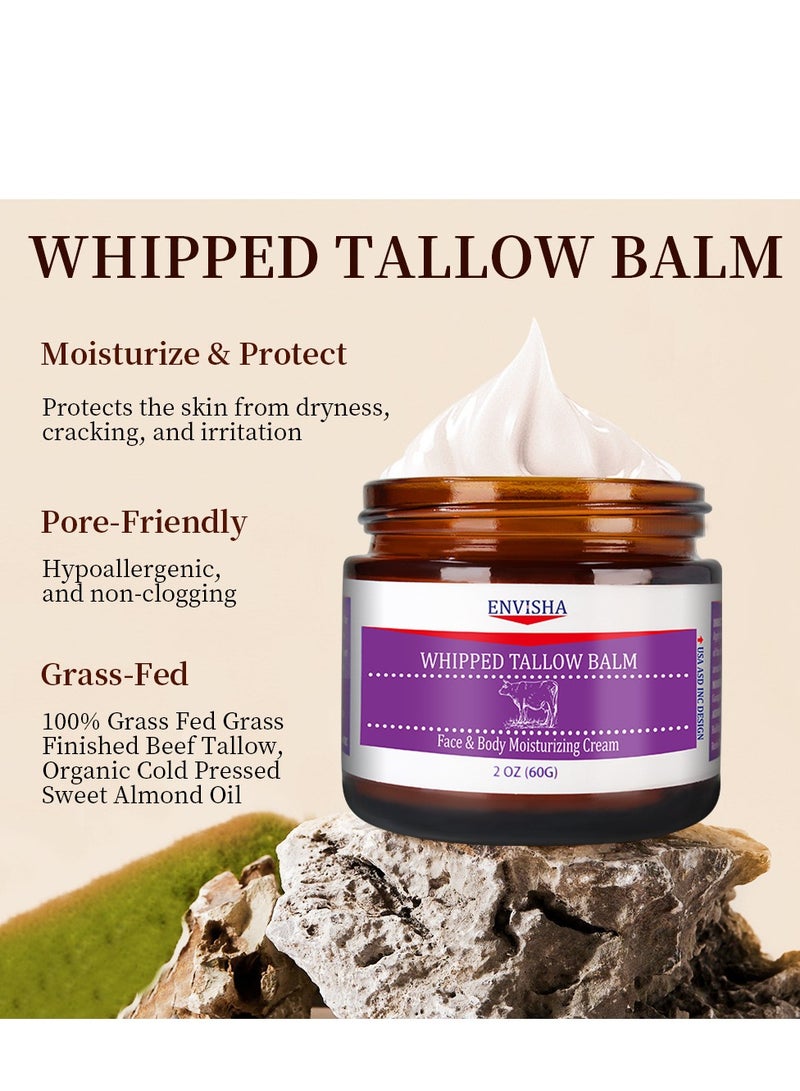 ENVISHA Handmade Whipped Tallow Cream - for Face and Body, Nourishing and Hydrating Skin, 100% Organic Grass-Fed Tallow, All Natural Daily Skin Care - 2 oz - Image 2