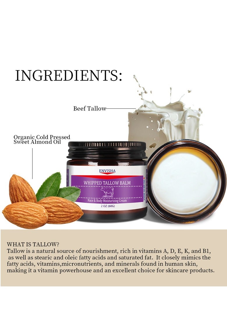 ENVISHA Handmade Whipped Tallow Cream - for Face and Body, Nourishing and Hydrating Skin, 100% Organic Grass-Fed Tallow, All Natural Daily Skin Care - 2 oz - Image 4