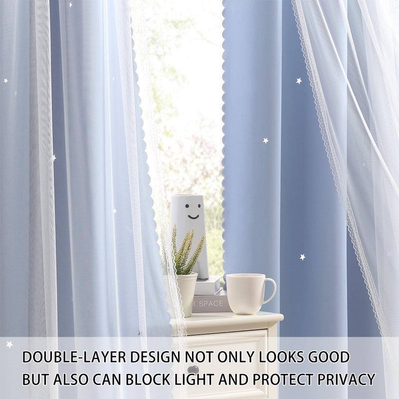 XiDi Light Blue Blackout Curtains for Girls Bedroom Living Room 63 Inches Long 2 Panels Star Curtains Boys Kids Room Darkening Thermal Insulated Drapes Grommet Noise Reduction Window Treatments 34x63 - Image 4