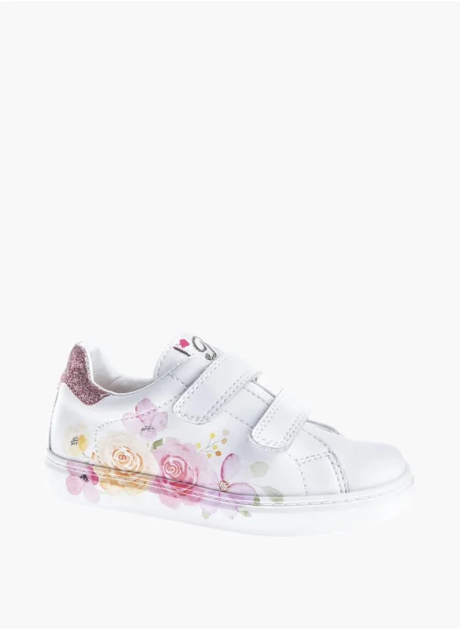 بابلوسكي Girls' Floral Print Sneakers with Hook and Loop Closure