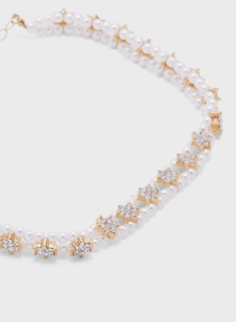 Ella Limited Edition Pearl Diamante Choker & Stud Earrings Set