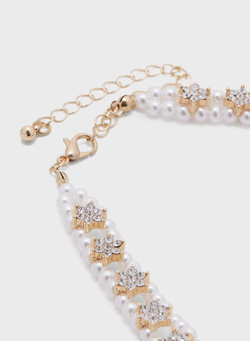 Ella Limited Edition Pearl Diamante Choker & Stud Earrings Set