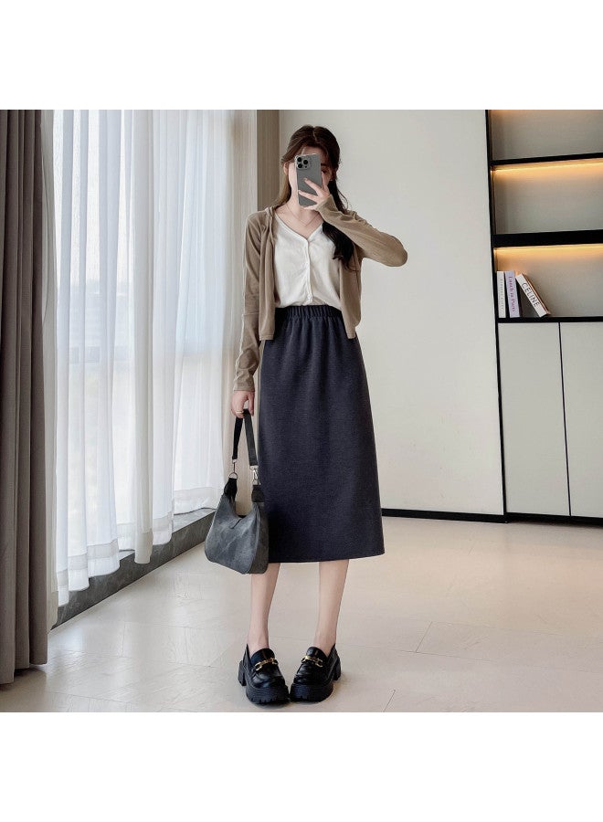 H116 Threaded Skirt Women's Spring And Autumn High Waist Slim-fit Knitted Mid-length Long Skirt Split A- Line Hip Skirt
