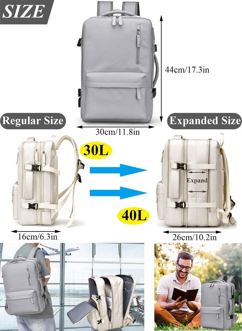 TokFaa Carry on Backpack,Large Travel Laptop Backpack Expandable 40L Flight Approved Weekender Overnight Luggage Bag for Men Women 17 Inch Waterproof Daypack for Business College School（Grey） - Image 2