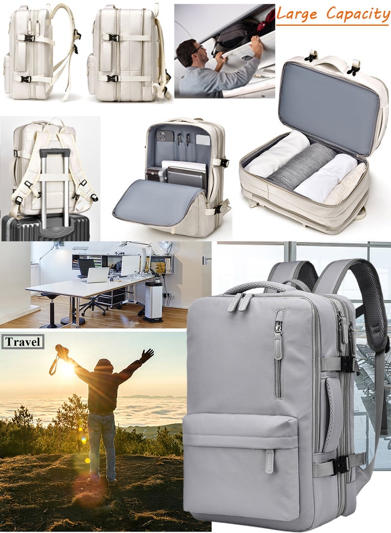 TokFaa Carry on Backpack,Large Travel Laptop Backpack Expandable 40L Flight Approved Weekender Overnight Luggage Bag for Men Women 17 Inch Waterproof Daypack for Business College School（Grey） - Image 4