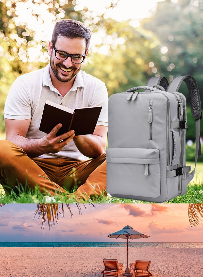 TokFaa Carry on Backpack,Large Travel Laptop Backpack Expandable 40L Flight Approved Weekender Overnight Luggage Bag for Men Women 17 Inch Waterproof Daypack for Business College School（Grey） - Image 5