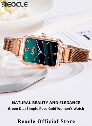 Women's Watch Gifts Set with Bracelet Rose Gold Minimalist Thin Casual Dress Analog Quartz Wrist Watches with Square Waterproof Dial & Stainless Steel Strap - view 5