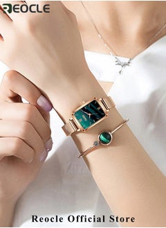 REOCLE Women's Watch Gifts Set with Bracelet Rose Gold Minimalist Thin Casual Dress Analog Quartz Wrist Watches with Square Waterproof Dial & Stainless Steel Strap  - Image 3