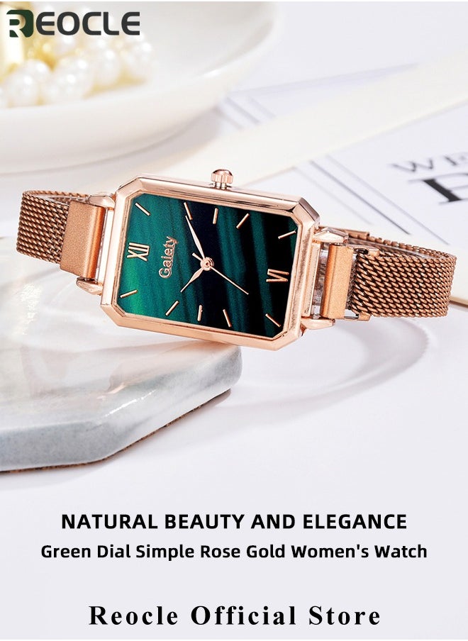 REOCLE Women's Watch Gifts Set with Bracelet Rose Gold Minimalist Thin Casual Dress Analog Quartz Wrist Watches with Square Waterproof Dial & Stainless Steel Strap  - Image 4