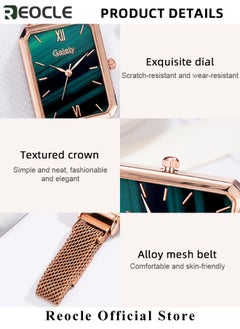 REOCLE Women's Watch Gifts Set with Bracelet Rose Gold Minimalist Thin Casual Dress Analog Quartz Wrist Watches with Square Waterproof Dial & Stainless Steel Strap  - Image 5