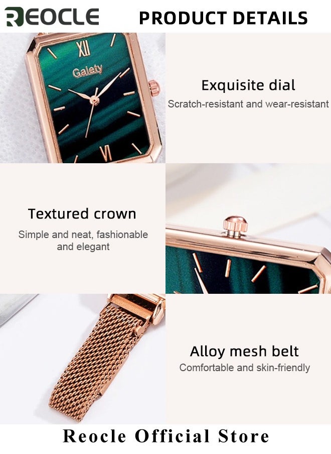 REOCLE Women's Watch Gifts Set with Bracelet Rose Gold Minimalist Thin Casual Dress Analog Quartz Wrist Watches with Square Waterproof Dial & Stainless Steel Strap  - Image 5
