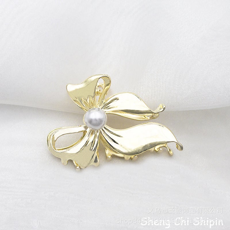 Large Size Simple Liquid Metal Bow Hair Clip Flower Design Hairpin Tail Wahiru Shark Clip Womens Hair Accessories 7cm liquid bow grip gold -1