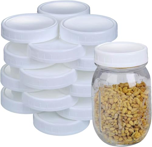 STARUBY 2 Dozen Regular Mouth Lids Mason Jar Lids Plastic Storage Caps for Mason Canning Jars and More, Standard, Dia 70mm, White - Image 1