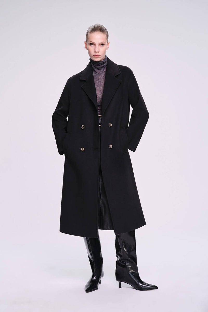 Hatemoğlu Saykı Woman Black Dynamic Fit Plain Mono Collar Cashmere Coat - Image 3