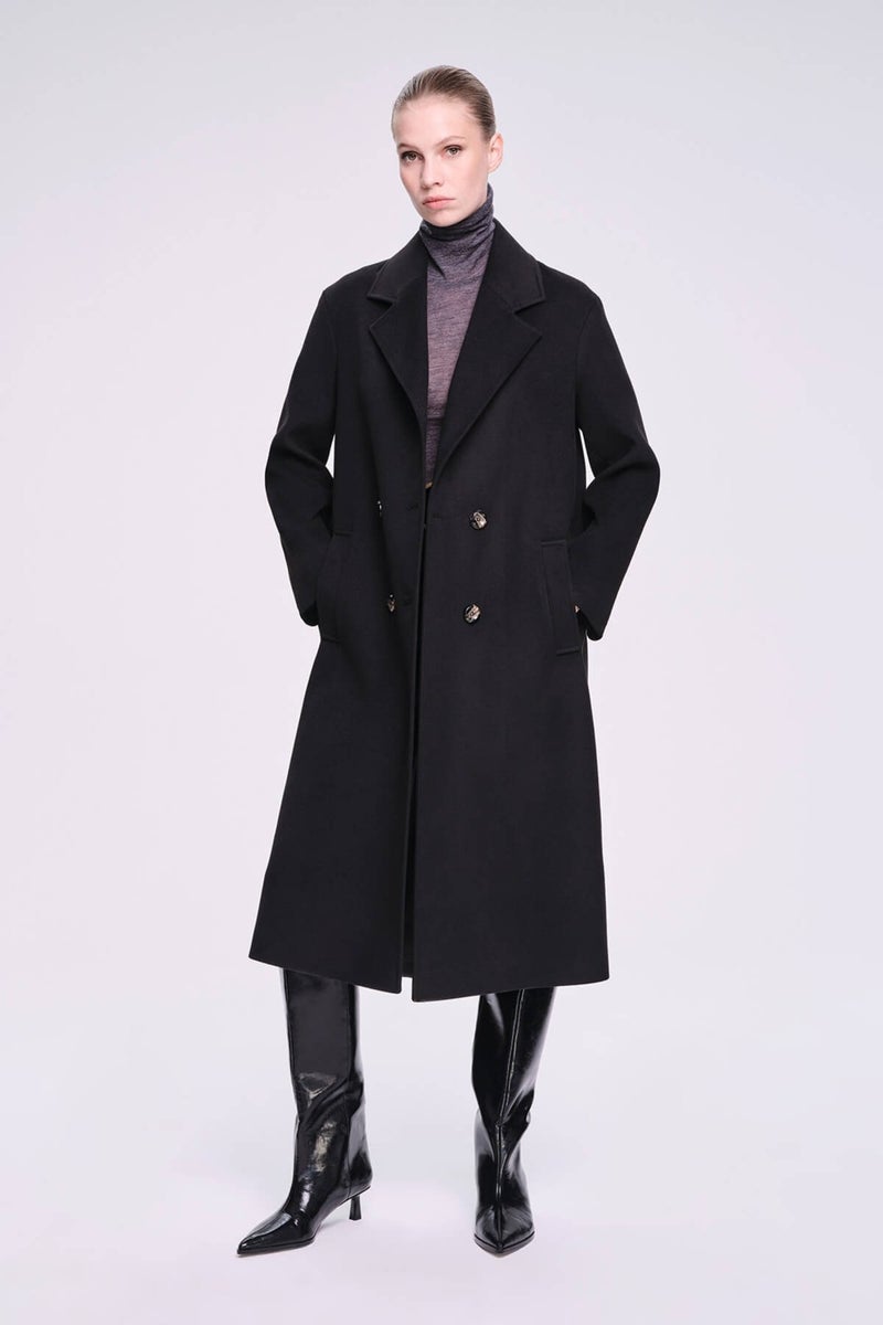 Hatemoğlu Saykı Woman Black Dynamic Fit Plain Mono Collar Cashmere Coat - Image 4