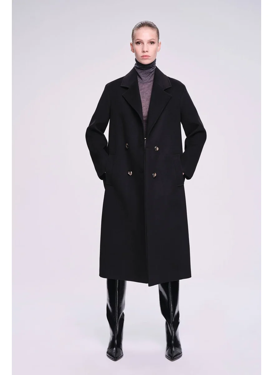 Hatemoğlu Saykı Woman Black Dynamic Fit Plain Mono Collar Cashmere Coat
