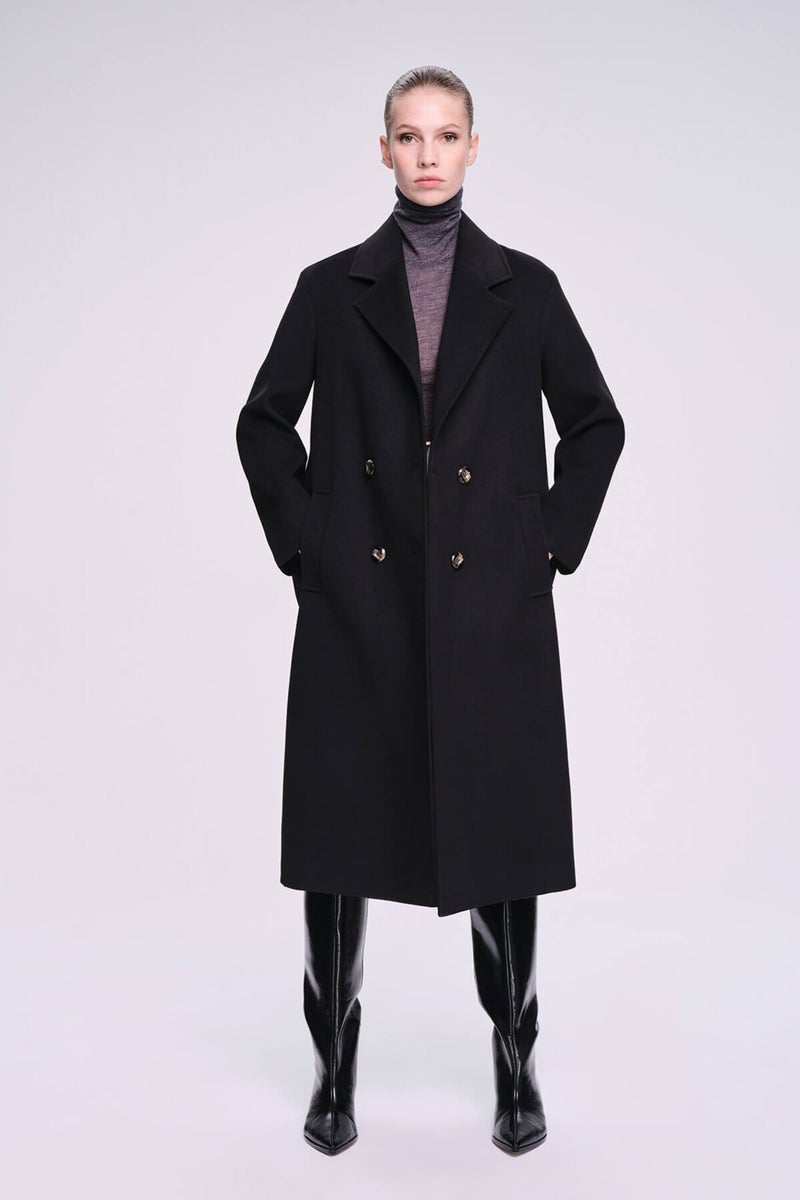 Hatemoğlu Saykı Woman Black Dynamic Fit Plain Mono Collar Cashmere Coat - Image 1