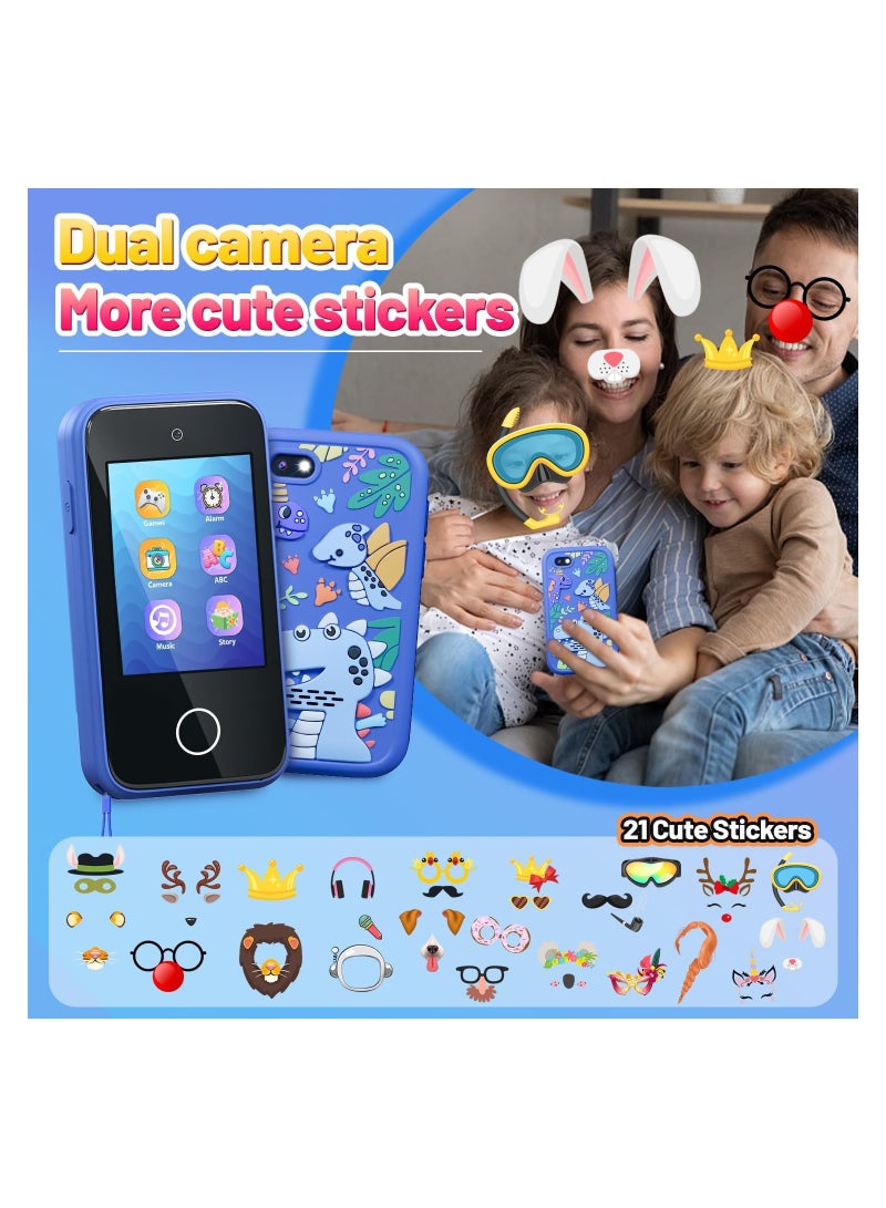 Dubkart Kids Smart Phone Toys for Boys Ages 3-7 with Dual Camera - Toddler Phone Toys with Learning Games, Travel Toys with MP3 Music Player for Birthday Gifts for 3 4 5 6 7 Year Old Kids (Blue1) - Image 3