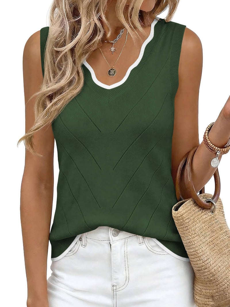 Yousify Womens Tank Tops 2026 Summer V Neck Ribbed Knit Sleeveless Shirts Dressy Casual Lightweight Sweater Vest Army Green - Image 1