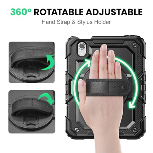 SEYMAC Case for iPad mini 7 (A17 Pro) 2024/ Mini 6 8.3″, Full-Body Shockproof Protective Case with Screen Protector, 360° Rotating Stand, Hand/Shoulder Strap for iPad mini 7th/ 6th Generation, Black - Image 3