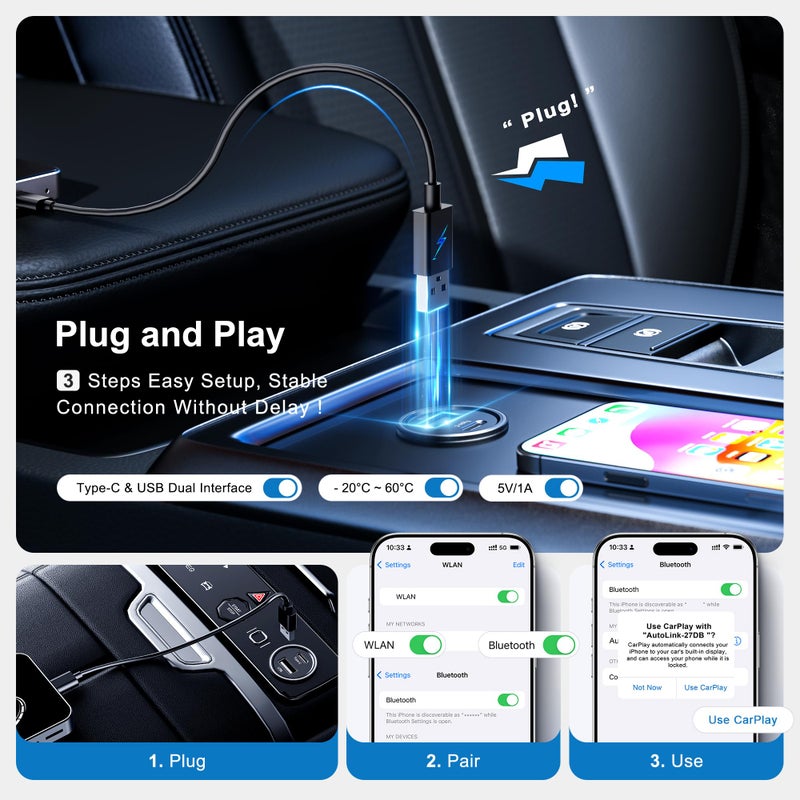 FAIMEE AI Box Wireless CarPlay & Auto Adapter - Plug & Play, Dual-Band WiFi, Bluetooth 5.0, 4K Video Support, Android 12.0 System, Compatible with Factory CarPlay & Android Auto ï¼ˆ4GB RAM+32GB ROMï¼‰ - Image 3