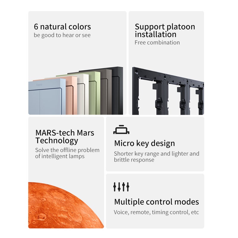 مفتاح جدار ذكي Aqara H1M محايد - مفاتيح إضاءة لاسلكية MARS-Tech Zigbee 3.0 بوضعية تحكم متعددة لـ Homekit 3 مفاتيح - Image 3