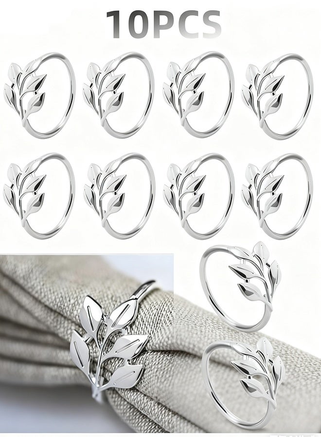 هابي دي طقم حلقات مناديل خريفية جميلة مكون من 10 قطع: حلقات المناديل الفضية اللافتة للنظر تتلألأ بتشطيب أنيق للمناسبات السنوية وأعياد الميلاد. ستضيف هذه الحلقات الخريفية لمسة من الأناقة لأي ديكور طاولة. - Image 1