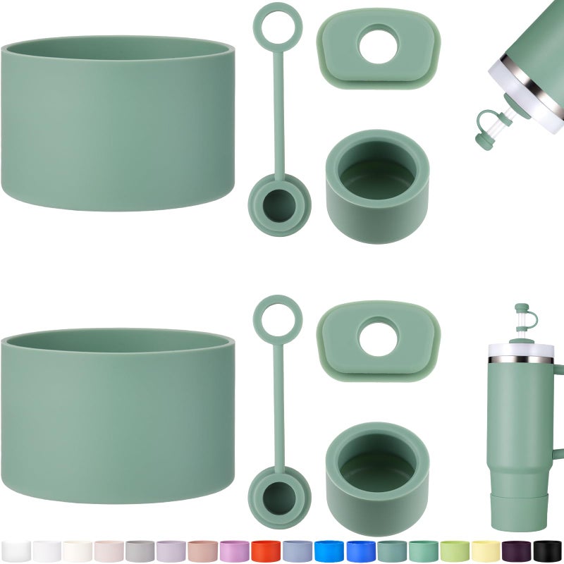 HYZ 8 Piece Accessories for Stanley Cup Silicone Spill Proof Stopper Set and Protective Boot Including Straw Cover Cap for Stanley H20 20oz 30oz 40oz Tumbler Eucalyptus
