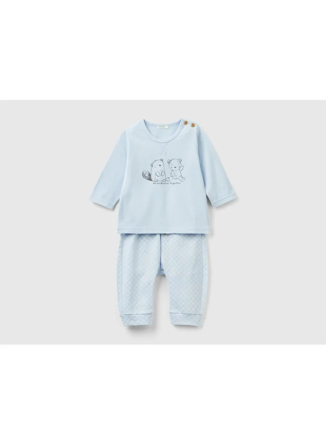 UNITED COLORS OF BENETTON Warm T-Shirt And Trousers Outfit