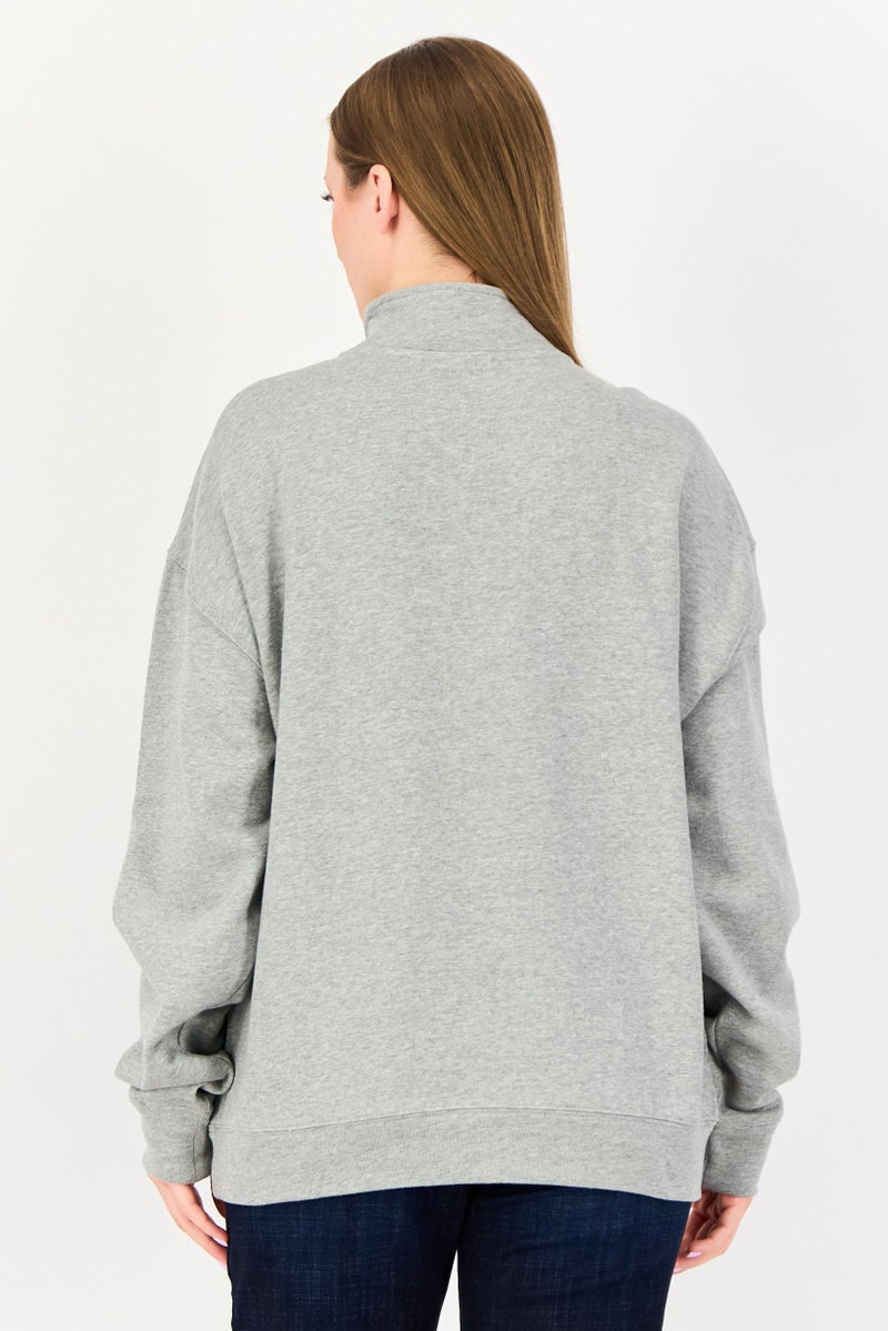 NIA Women Mock Neck Heather Half Zip Sweatshirt, Greey - Image 4