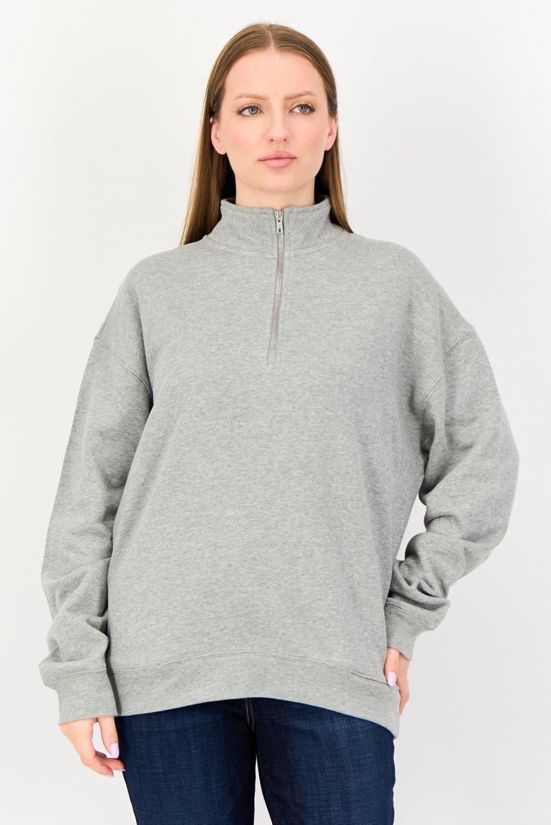 NIA Women Mock Neck Heather Half Zip Sweatshirt, Greey - Image 1