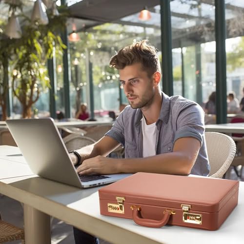 LOCKCURX Briefcases for Men, Anti-Theft Dual Lock Briefcase with 16 Inch Laptop Compartment, Waterproof Faux Leather, Brief Cases Men with Multi File Organizer, Perfect for Office, Travel (Brown) - Image 3