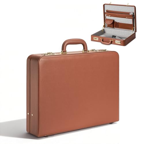 LOCKCURX Briefcases for Men, Anti-Theft Dual Lock Briefcase with 16 Inch Laptop Compartment, Waterproof Faux Leather, Brief Cases Men with Multi File Organizer, Perfect for Office, Travel (Brown) - Image 1