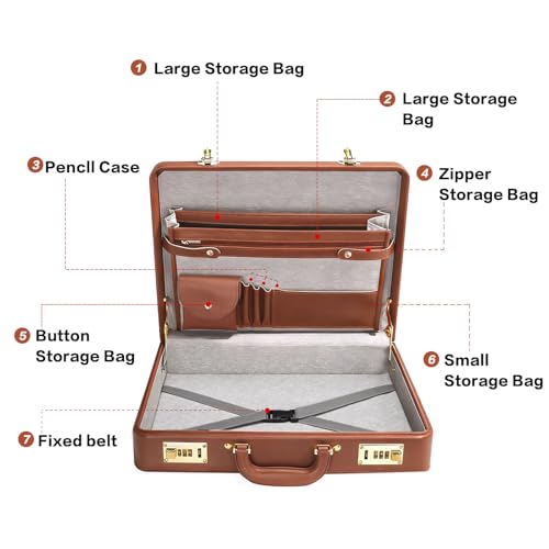 LOCKCURX Briefcases for Men, Anti-Theft Dual Lock Briefcase with 16 Inch Laptop Compartment, Waterproof Faux Leather, Brief Cases Men with Multi File Organizer, Perfect for Office, Travel (Brown) - Image 5