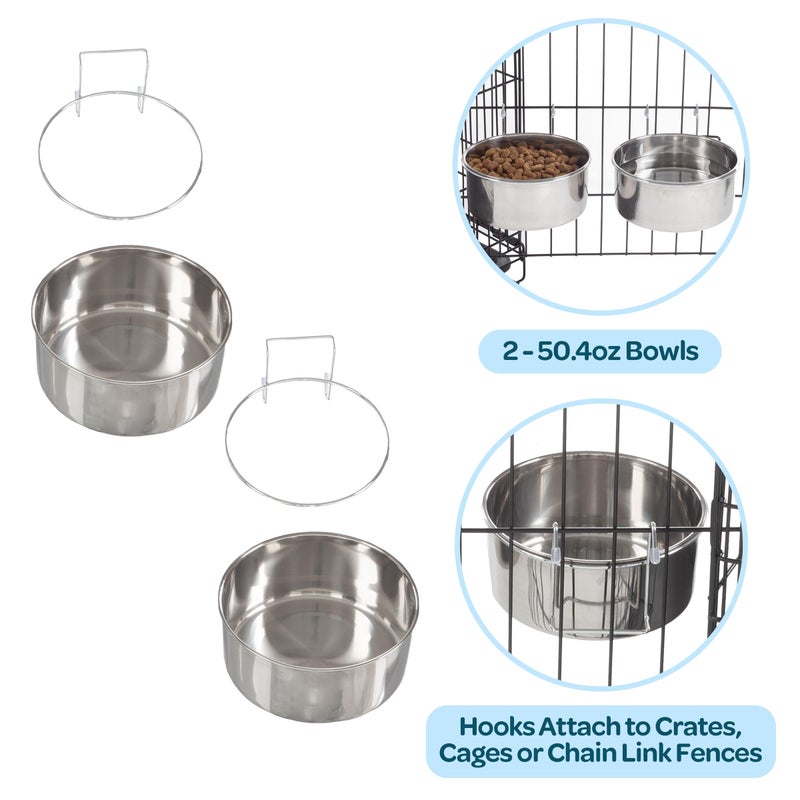 PETMAKER Set of 2 Stainless-Steel Dog Bowls - Cage, Kennel, and Crate Hanging Pet Bowls for Food and Water - 50.4oz Each and Dishwasher Safe by PETMAKER - Image 4