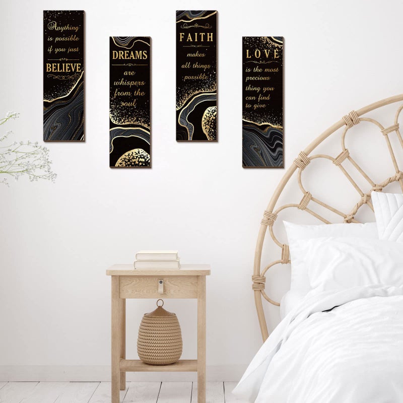 Chitidr 4 Pcs Golden Bathroom Wall Decor Inspirational Quote Wooden Sign Gold Art Signs Love Faith Believe Dream Wall Decor for Living Room Bathroom Accessories(11.4 x 3.5 Inch,Black and Gold) - Image 5