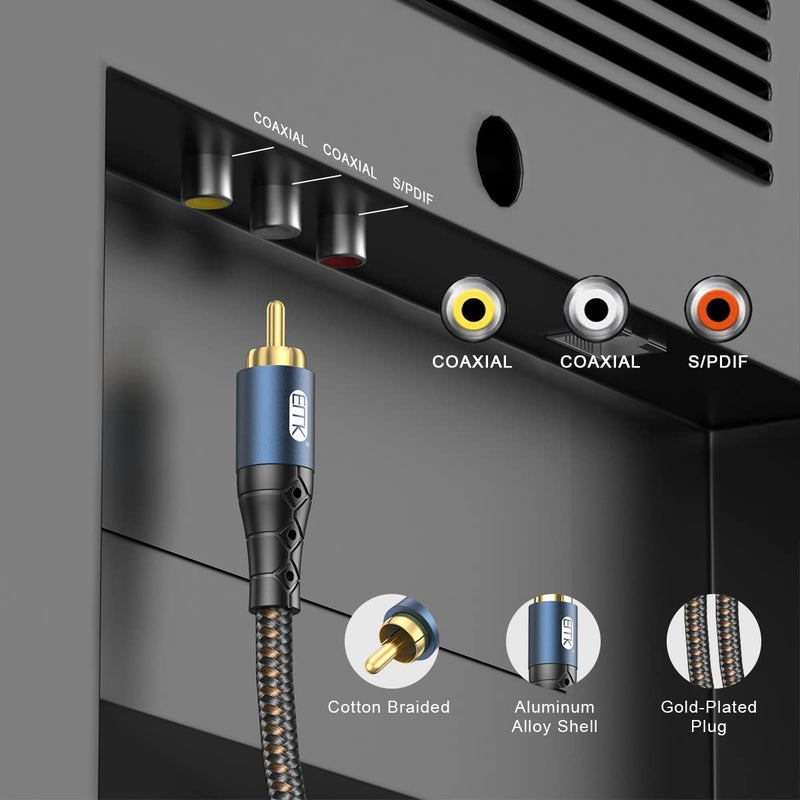EMK Subwoofer Cable RCA to RCA Audio Cable 24K Gold-Plated Nylon Braided Double Shielded Digital Analogue Supports Amplifiers,Home Theater,Hi-Fi Systems,Subwoofer(6.6ft/2m) - Image 3